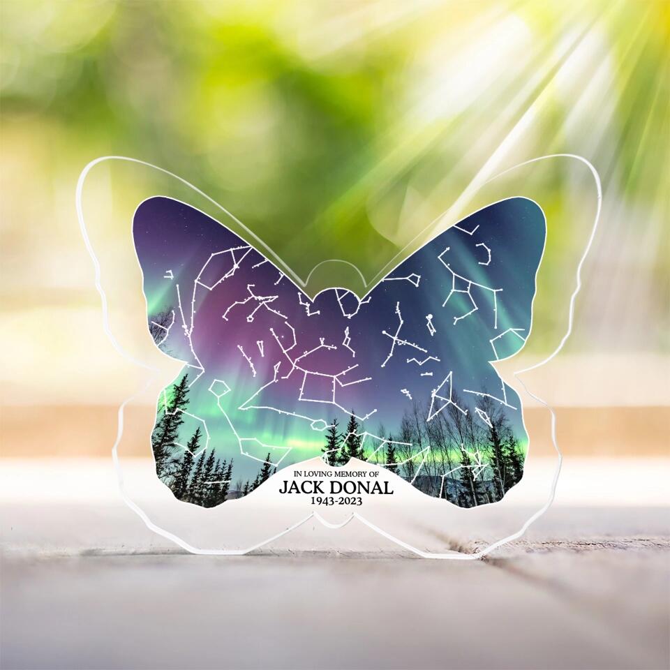 In Loving Memory Butterfly Shaped Custom Star Map Plaque Memorial Gift