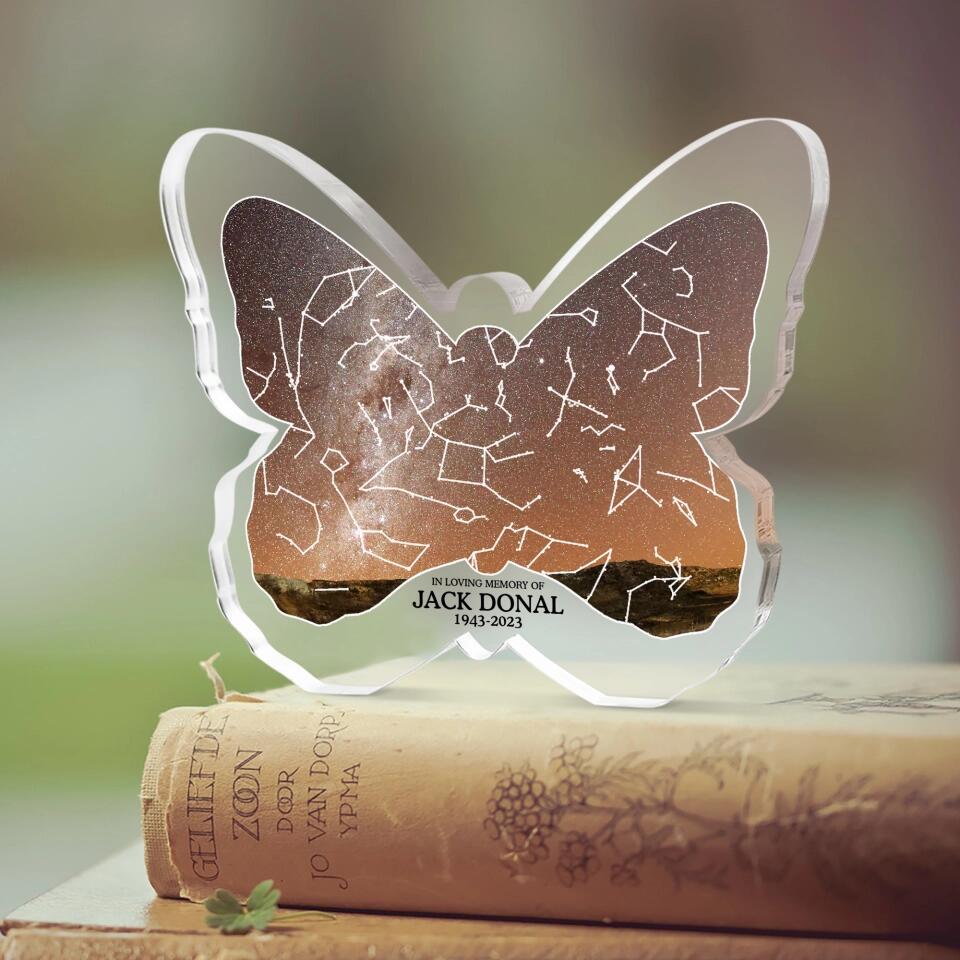 In Loving Memory Butterfly Shaped Custom Star Map Plaque Memorial Gift