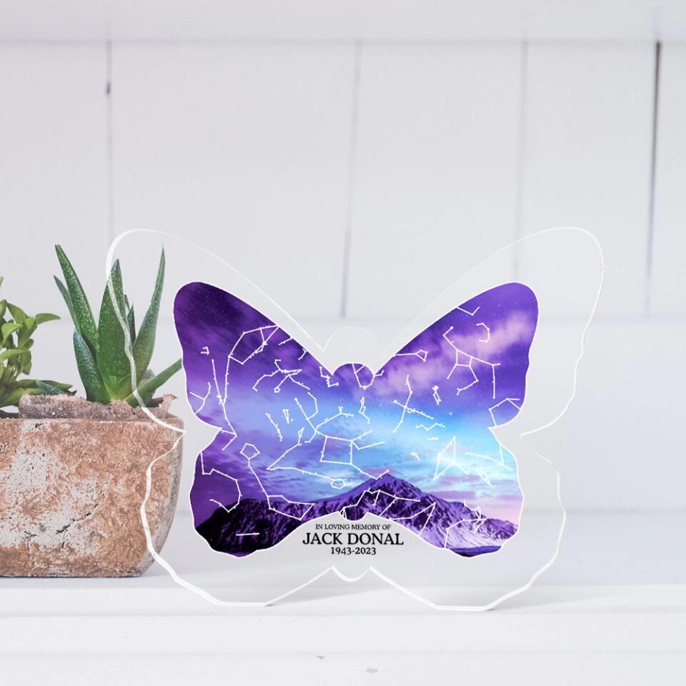 In Loving Memory Butterfly Shaped Custom Star Map Plaque Memorial Gift