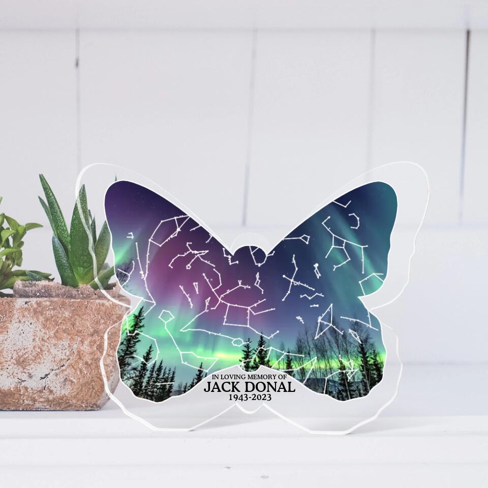 In Loving Memory Butterfly Shaped Custom Star Map Plaque Memorial Gift