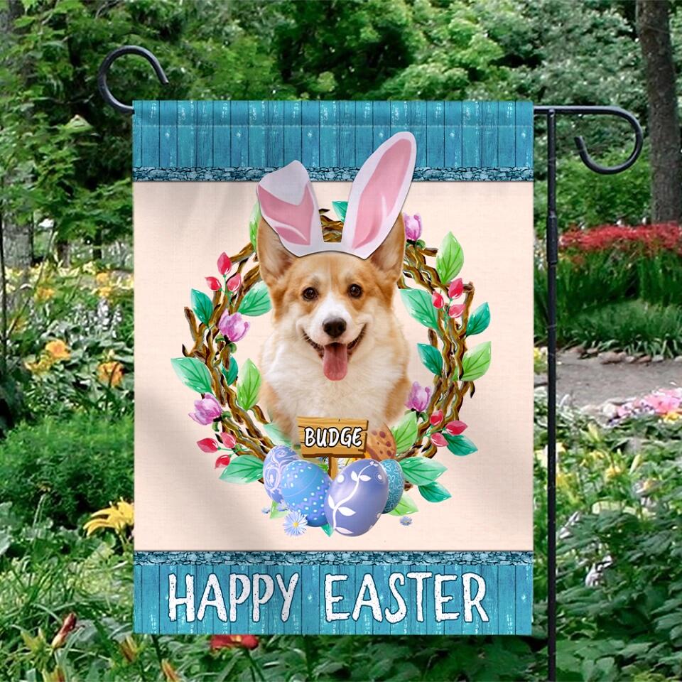 Happy Easter with Pet Floral Wreathe - Personalized Garden Flag