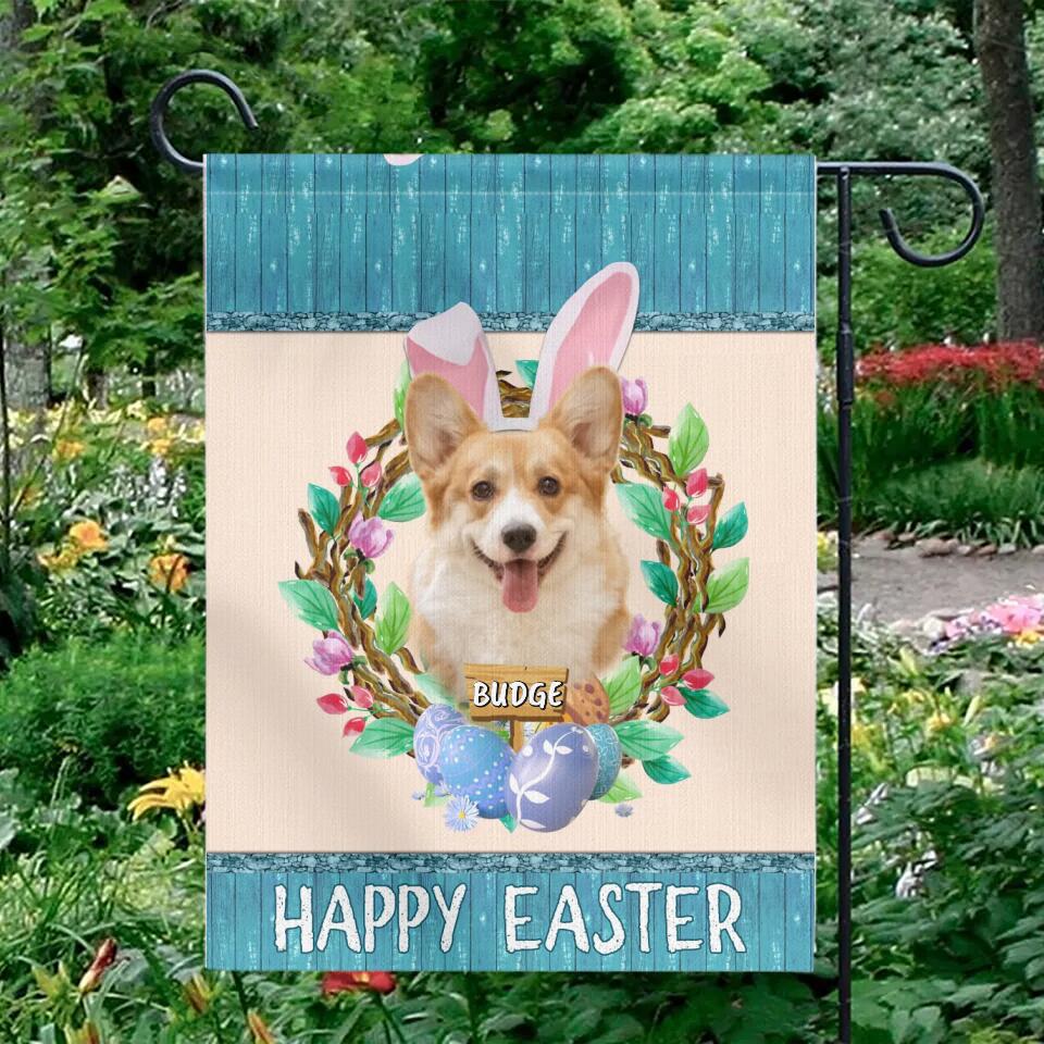 Happy Easter with Pet Floral Wreathe - Personalized Garden Flag