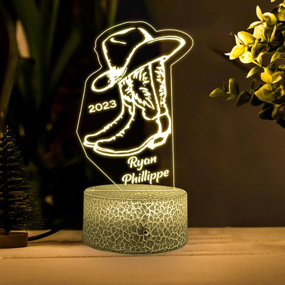 Cowboy Cowgirl Boot Art - Custom 3D Night Light - Gifts For Horse Riders, Esquetrian