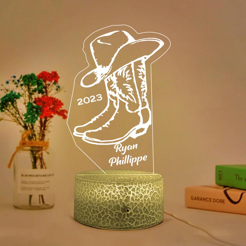 Cowboy Cowgirl Boot Art - Custom 3D Night Light - Gifts For Horse Riders, Esquetrian