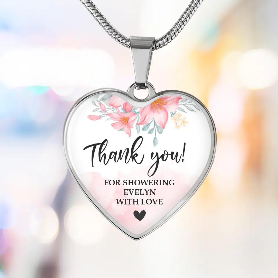 Floral Thank You for Showering Baby with Love - Personalized Heart Luxury Necklace/Keychain