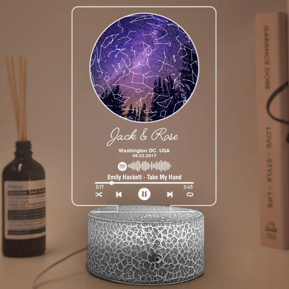 Personalized Valentine Gifts - Custom Star Map With Favorite Song - Personalized Printed 3D Led Light