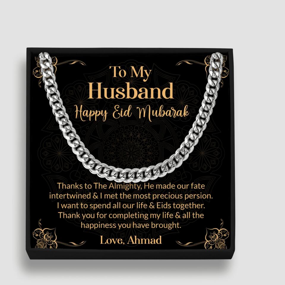 To My Husband Happy Eid Mubarak Personalized Cuban Link Chain