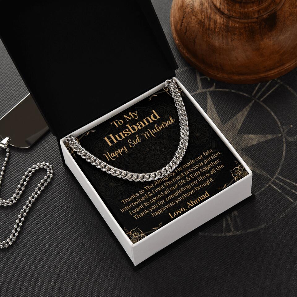 To My Husband Happy Eid Mubarak Personalized Cuban Link Chain