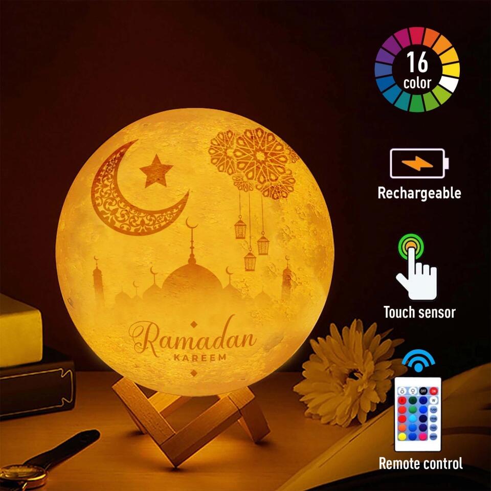 Eid Mubarak Ramadan - 3d Photo Lunar Night Moon Lamp