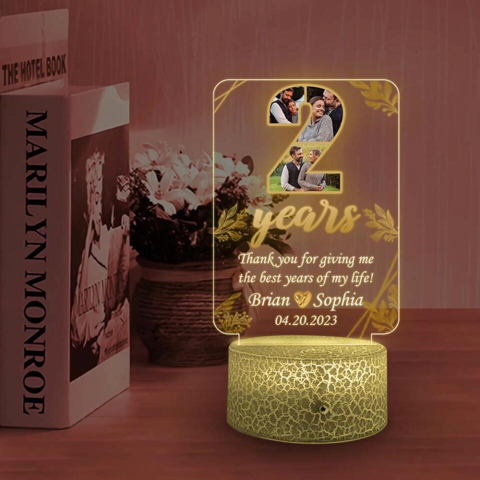 2 Years, Thank You For Giving Me The Best Years Of My Life - Personalized LED Light - 2 Year Anniversary Gift