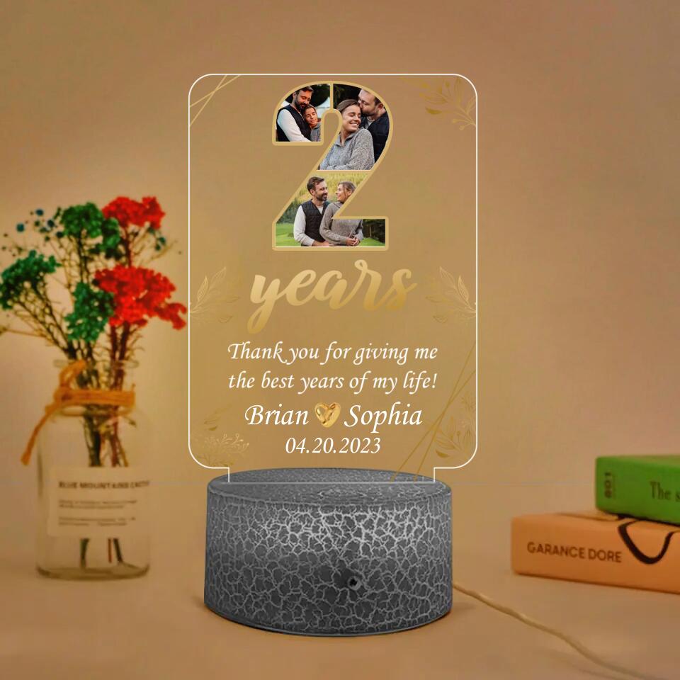 2 Years, Thank You For Giving Me The Best Years Of My Life - Personalized LED Light - 2 Year Anniversary Gift