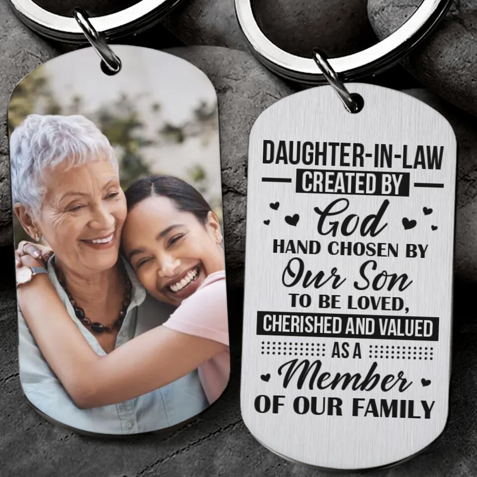 Daughter-in-law Created By God Hand, Personalized Stainless Metal Keychain, Gift For Daughter-in-law