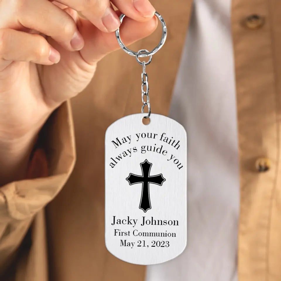 May Your Faith Always Guide You First Communion Personalized Stainless Keychain