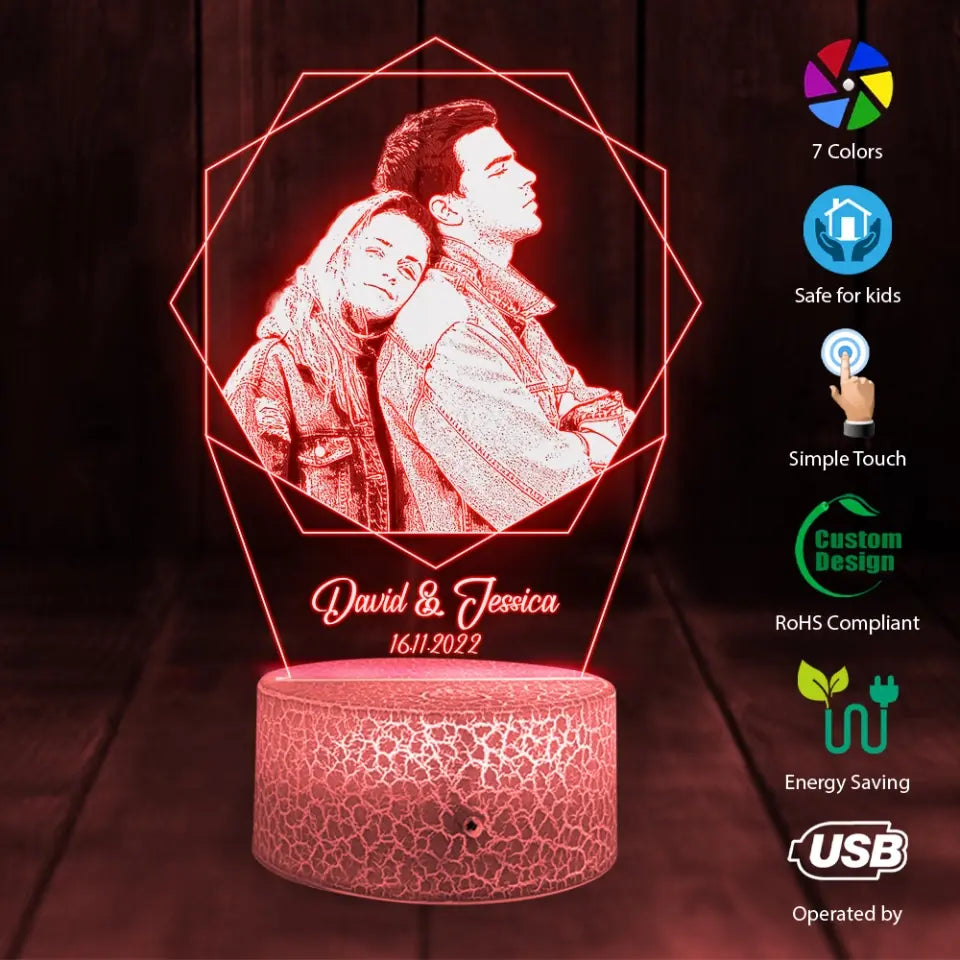 Custom Night Light with Picture - Personalized Picture Gifts - Remove Background - Anniversary, Wedding, Christmas Gift for Couples, Family