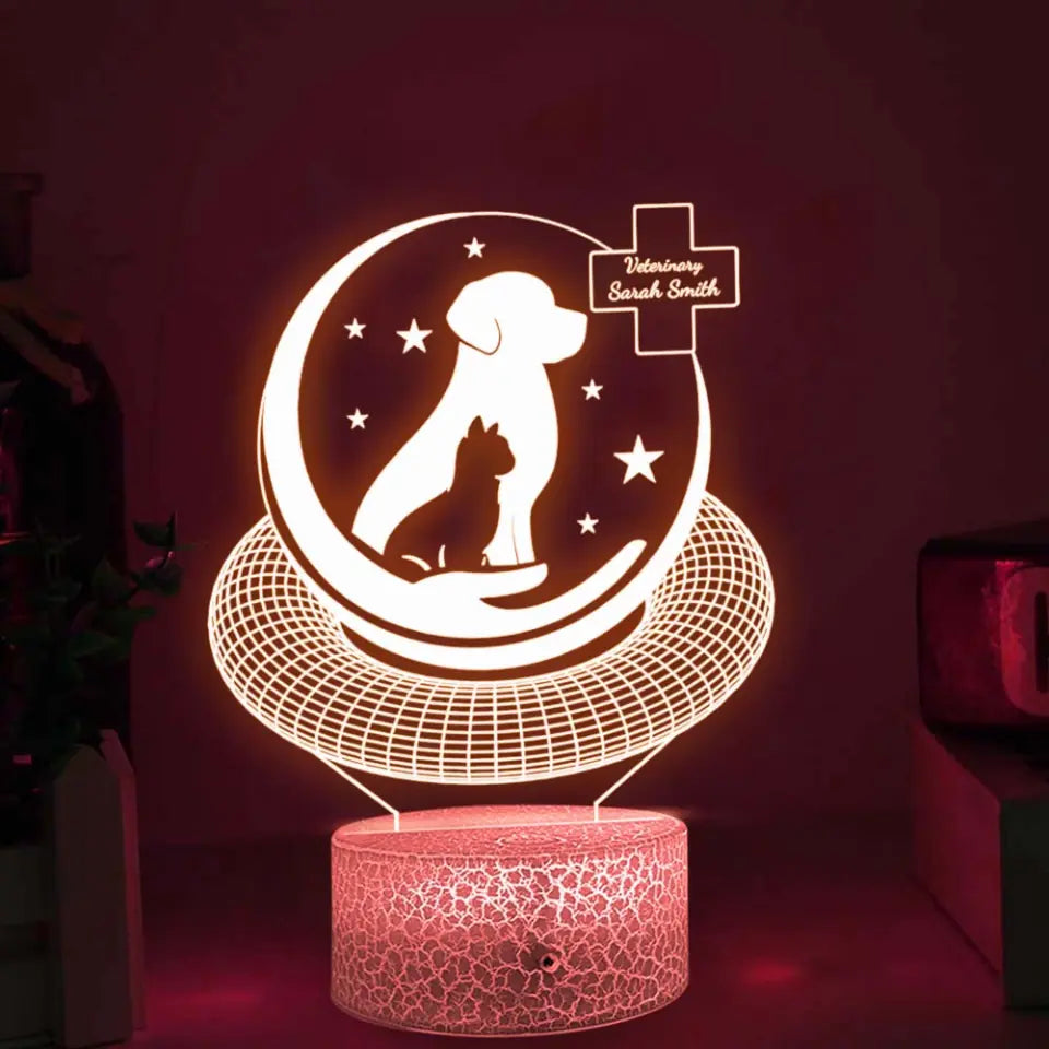 Dog & Cat Shape Light - Personalized 3d Led Light - Gift for Veterinarian Friend Or Veterinarian Beloved
