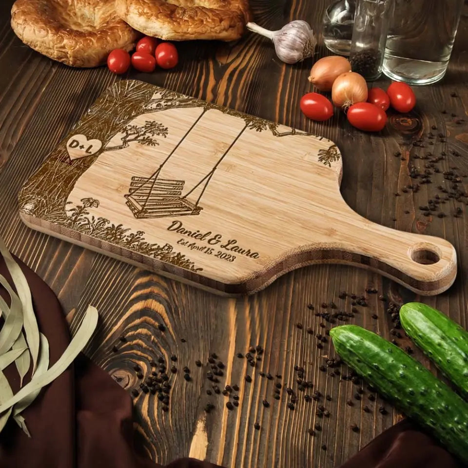 Tree River And Couple Name Letter - Housewarming Gift - Custom Wooden Cutting Board - Anniversary Gift For Couples