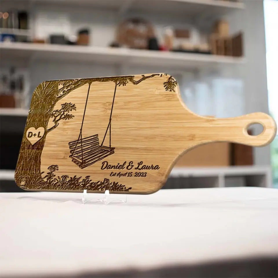 Tree River And Couple Name Letter - Housewarming Gift - Custom Wooden Cutting Board - Anniversary Gift For Couples