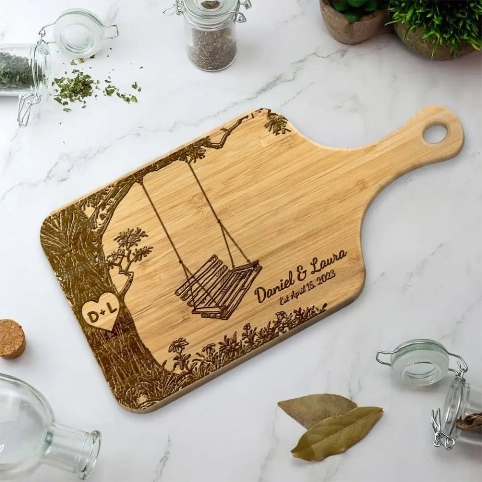 Tree River And Couple Name Letter - Housewarming Gift - Custom Wooden Cutting Board - Anniversary Gift For Couples