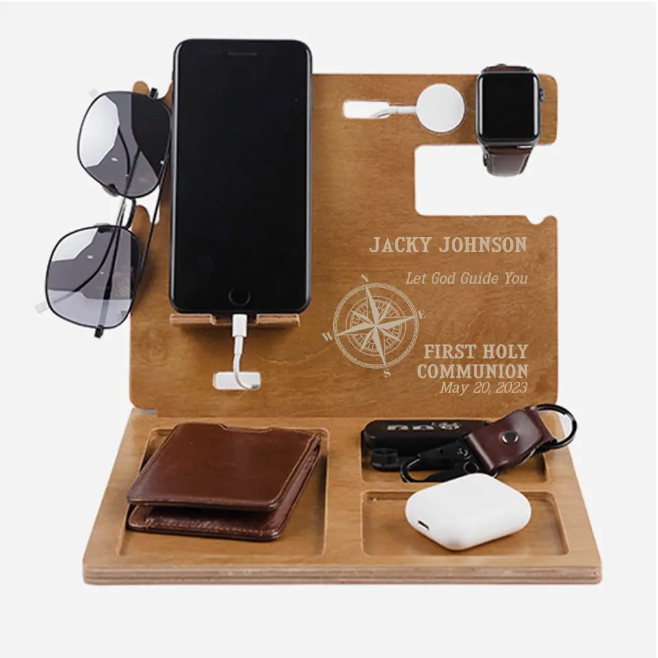 Compass Let God Guide You First Communion Personalized Docking Station Christ Gift