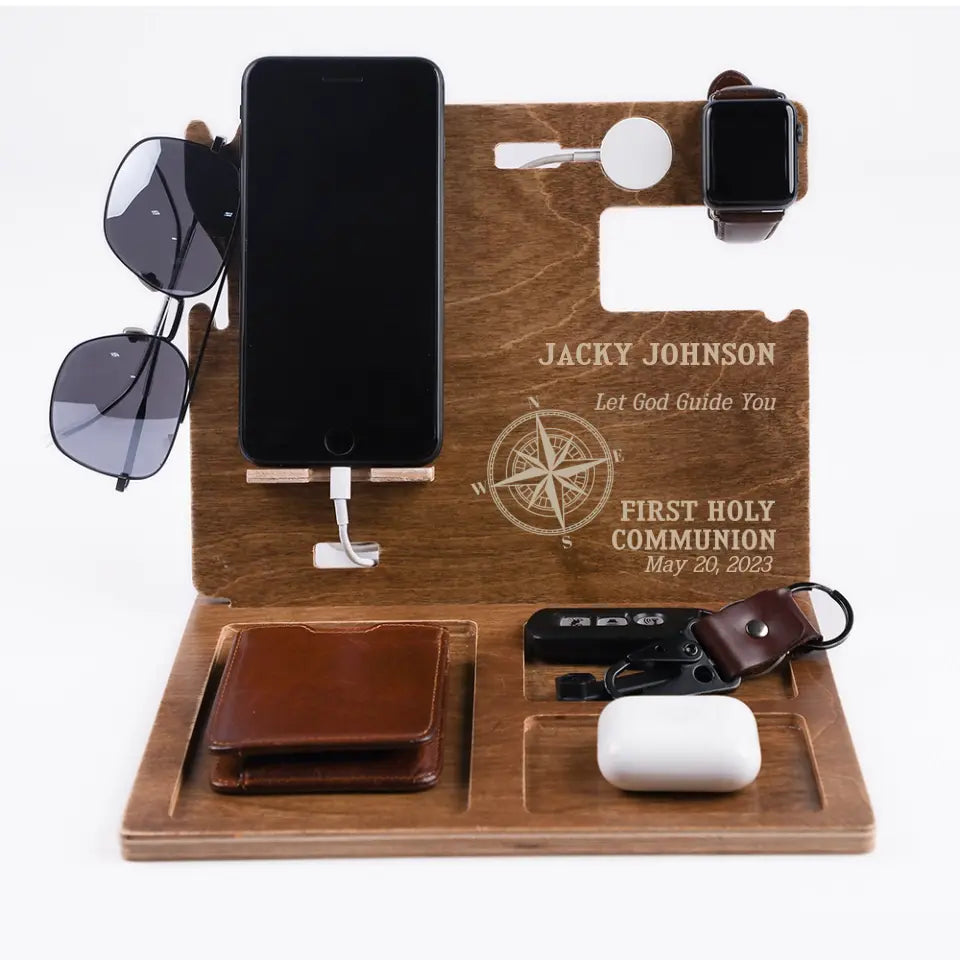 Compass Let God Guide You First Communion Personalized Docking Station Christ Gift