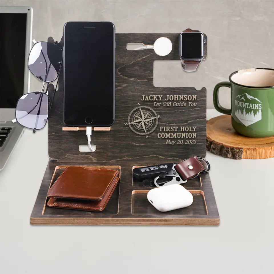 Compass Let God Guide You First Communion Personalized Docking Station Christ Gift