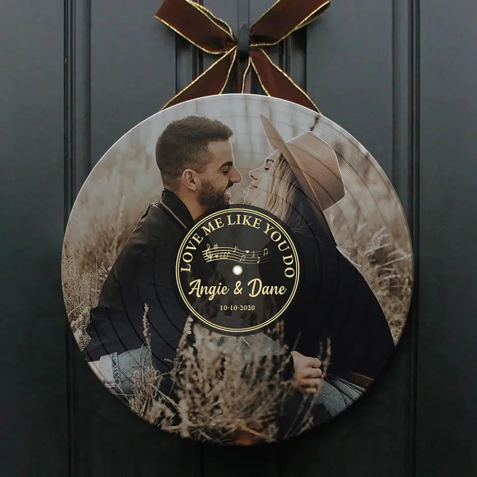 Couple Wooden Sign Vinyl Record - Personalized Round Wood Sign - Custom Song Name, Upload Photo - Gift For Your Love