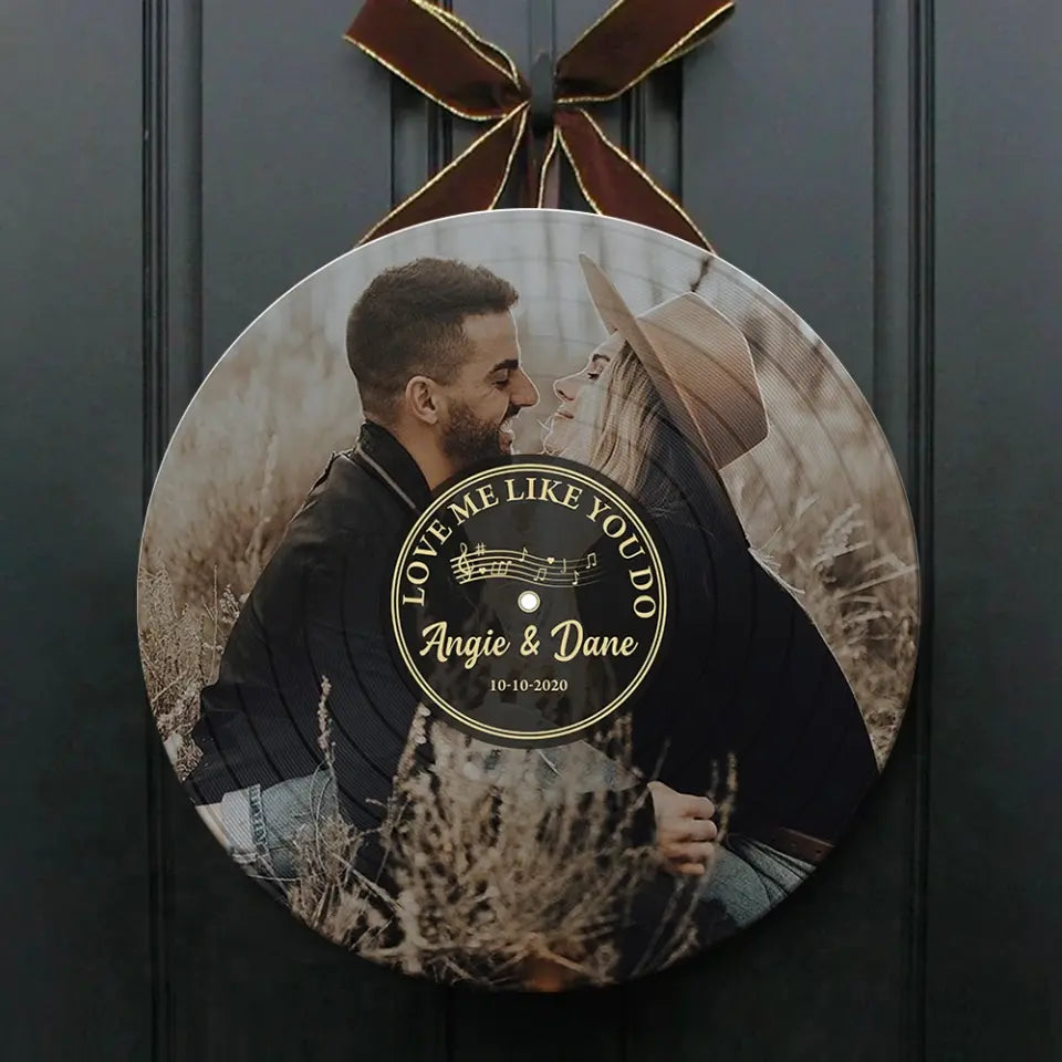 Couple Wooden Sign Vinyl Record - Personalized Round Wood Sign - Custom Song Name, Upload Photo - Gift For Your Love