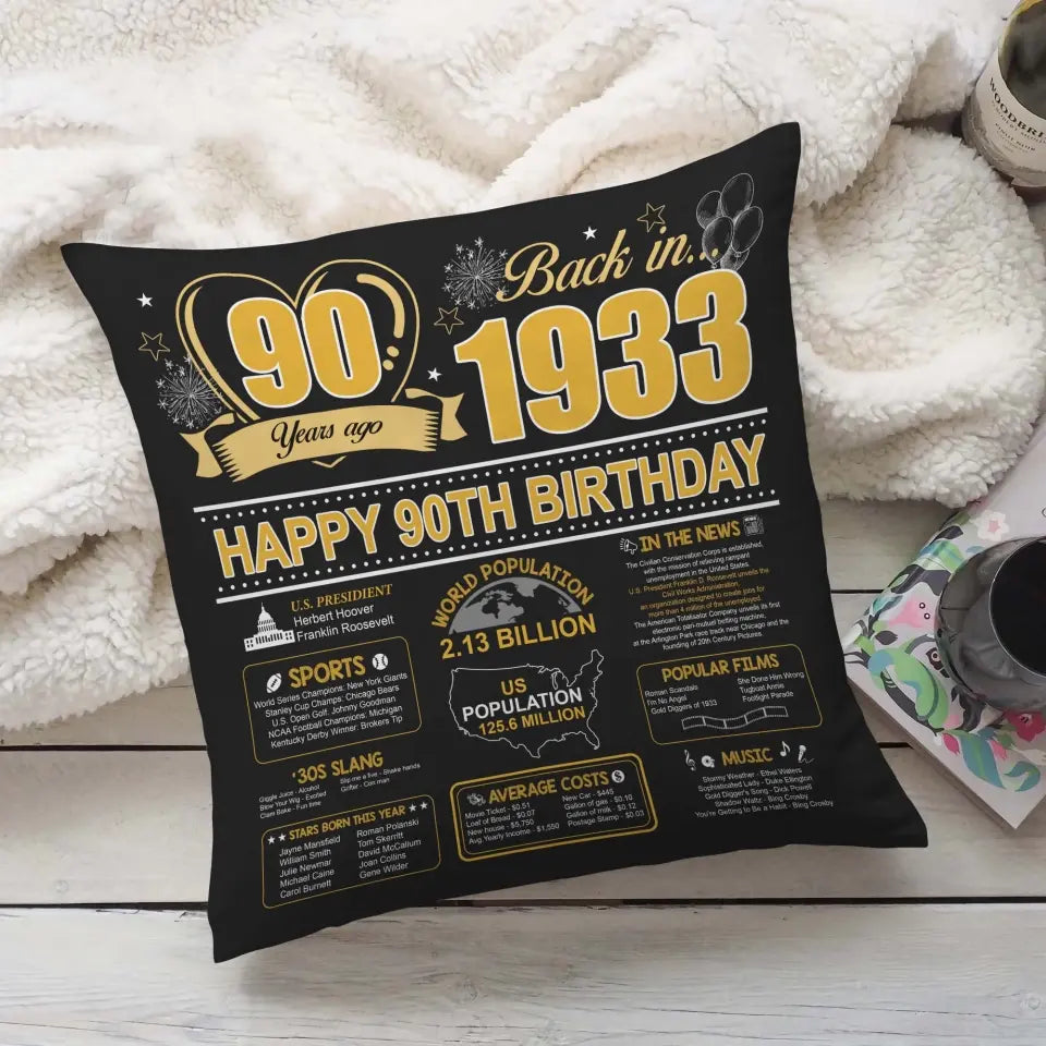 Back In 1933 Happy 90th Birthday 90 Years Ago Personalized Pillow