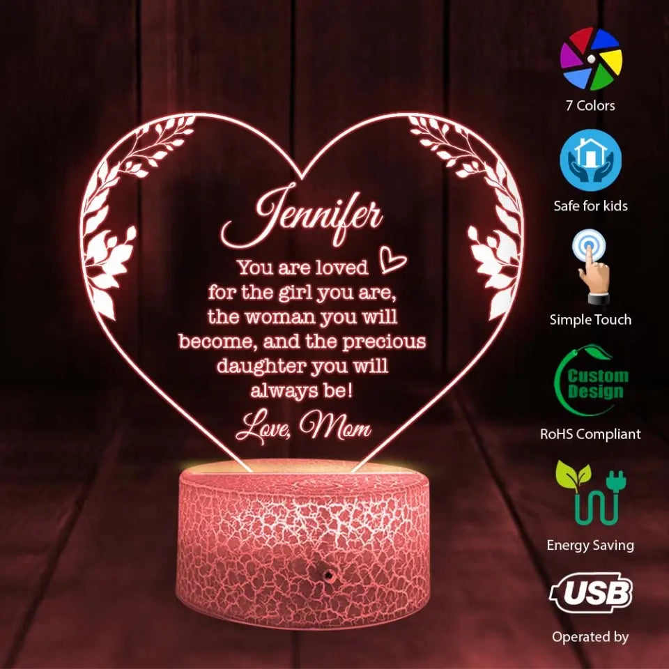 Daughter You're Loved for The Girl You Are Custom 3D Light Birthday Gift For Daughter