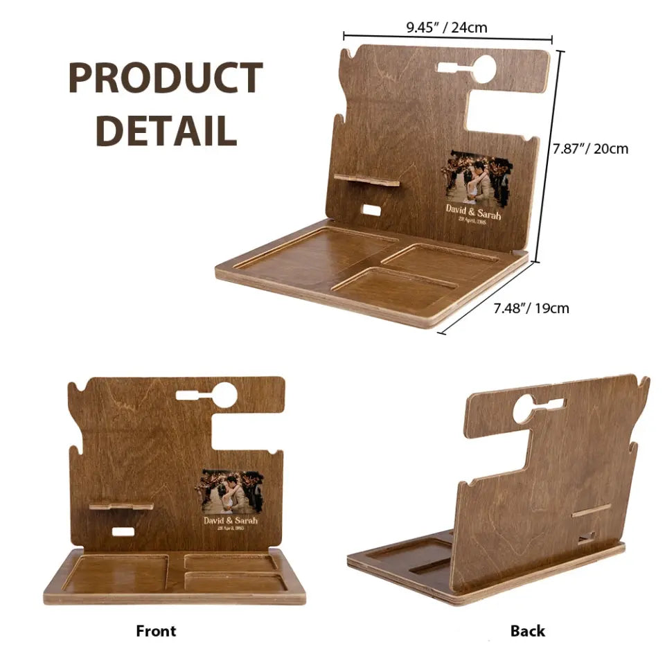 Custom Date & Names, Couple Image - Personalized Dock Station - Anniversary Gift for Husband