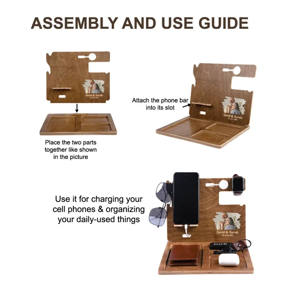 Custom Date & Names, Couple Image - Personalized Dock Station - Anniversary Gift for Husband