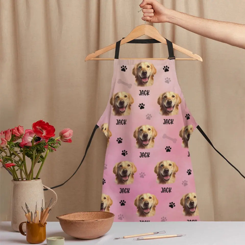 Pet Hand Printed - Custom Face and Name Apron - Gift for Pet Lovers For Dog/Cat Lovers