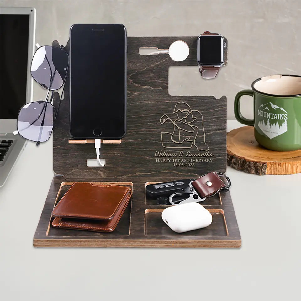 Happy 1st Anniversary - Personalized Wooden Docking Station - 1 Year Anniversary Gift