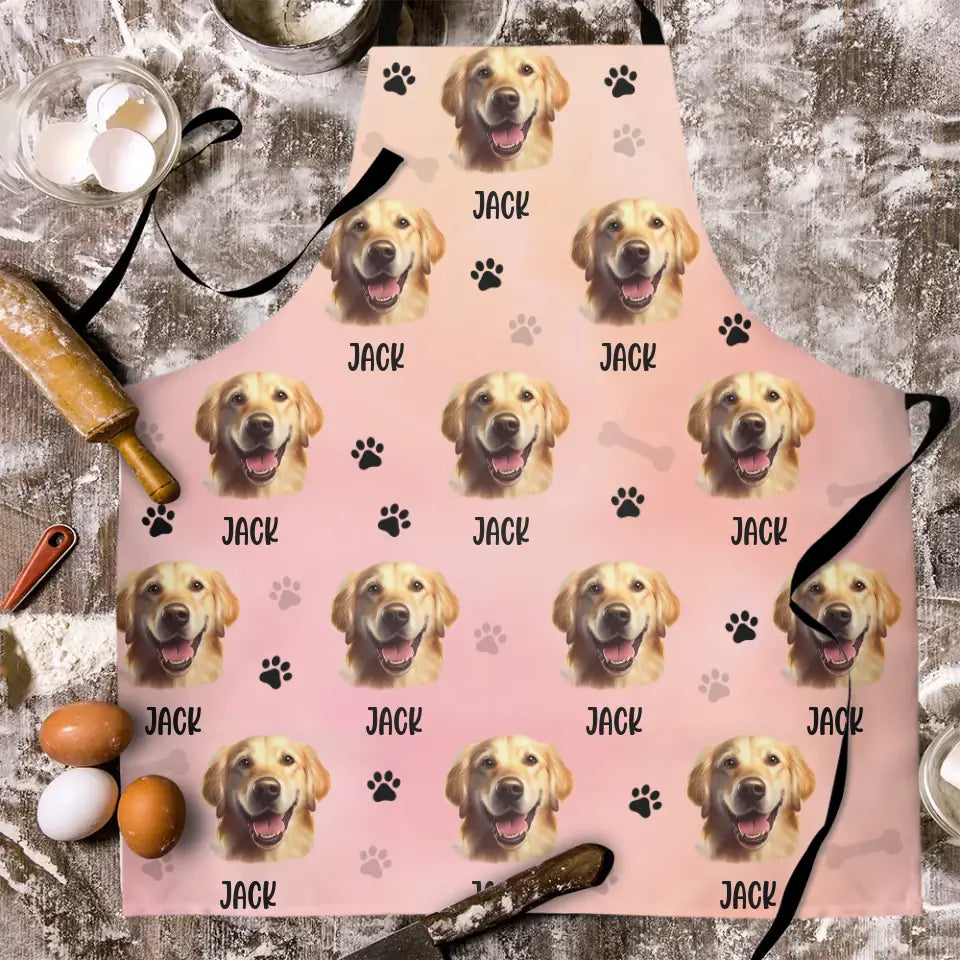 Pet Hand Printed - Custom Face and Name Apron - Gift for Pet Lovers For Dog/Cat Lovers