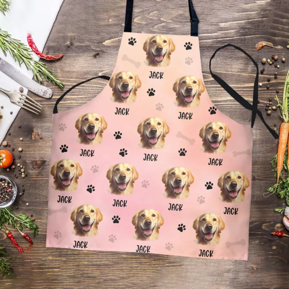 Pet Hand Printed - Custom Face and Name Apron - Gift for Pet Lovers For Dog/Cat Lovers