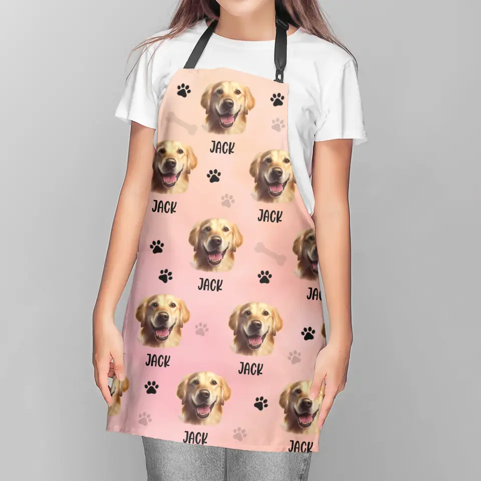 Pet Hand Printed - Custom Face and Name Apron - Gift for Pet Lovers For Dog/Cat Lovers