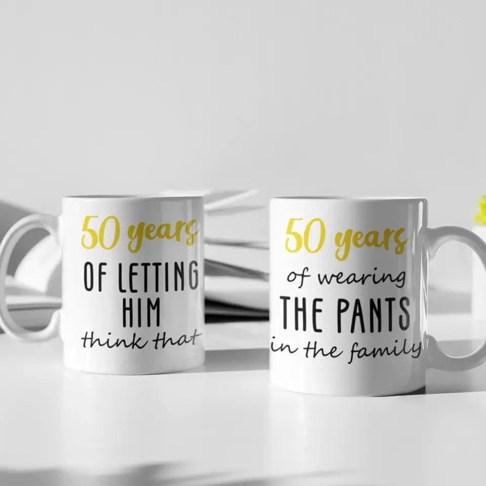 50 Years Of Wearing The Pants In The Family - Personalized Couple White Mug