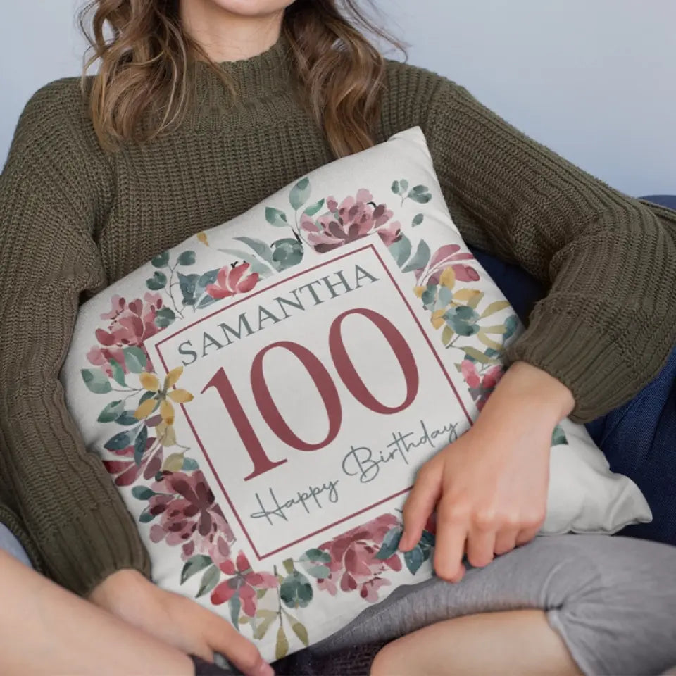 Floral Design Personalized Square Linen Pillow Birthday Gift