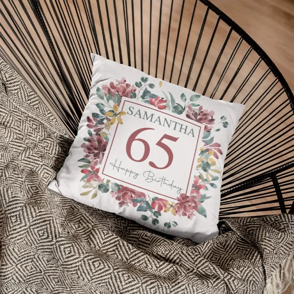 Floral Design Personalized Square Linen Pillow Birthday Gift