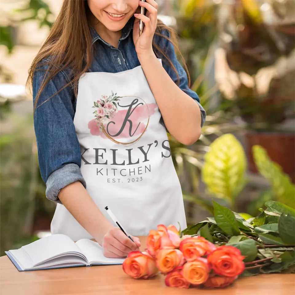 Name And Flower Design Personalized Apron Gift for Chef