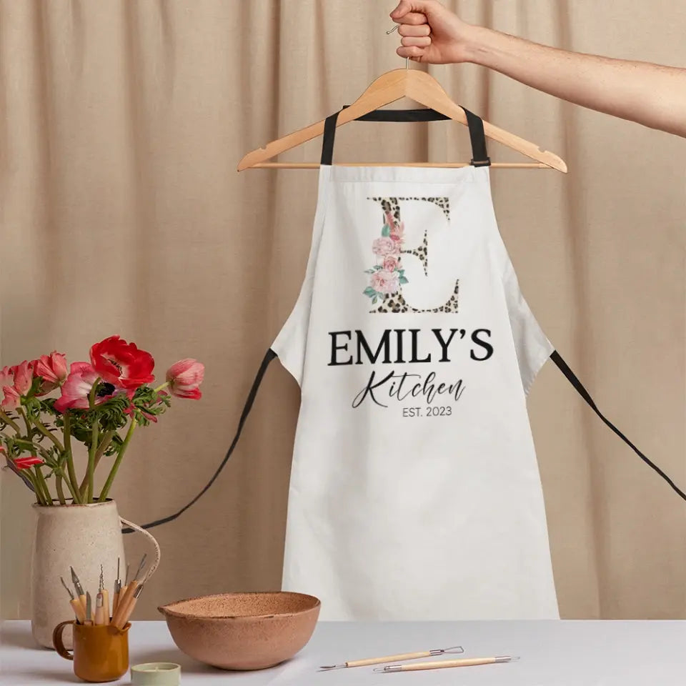 Name And Flower Design Personalized Apron Gift for Chef