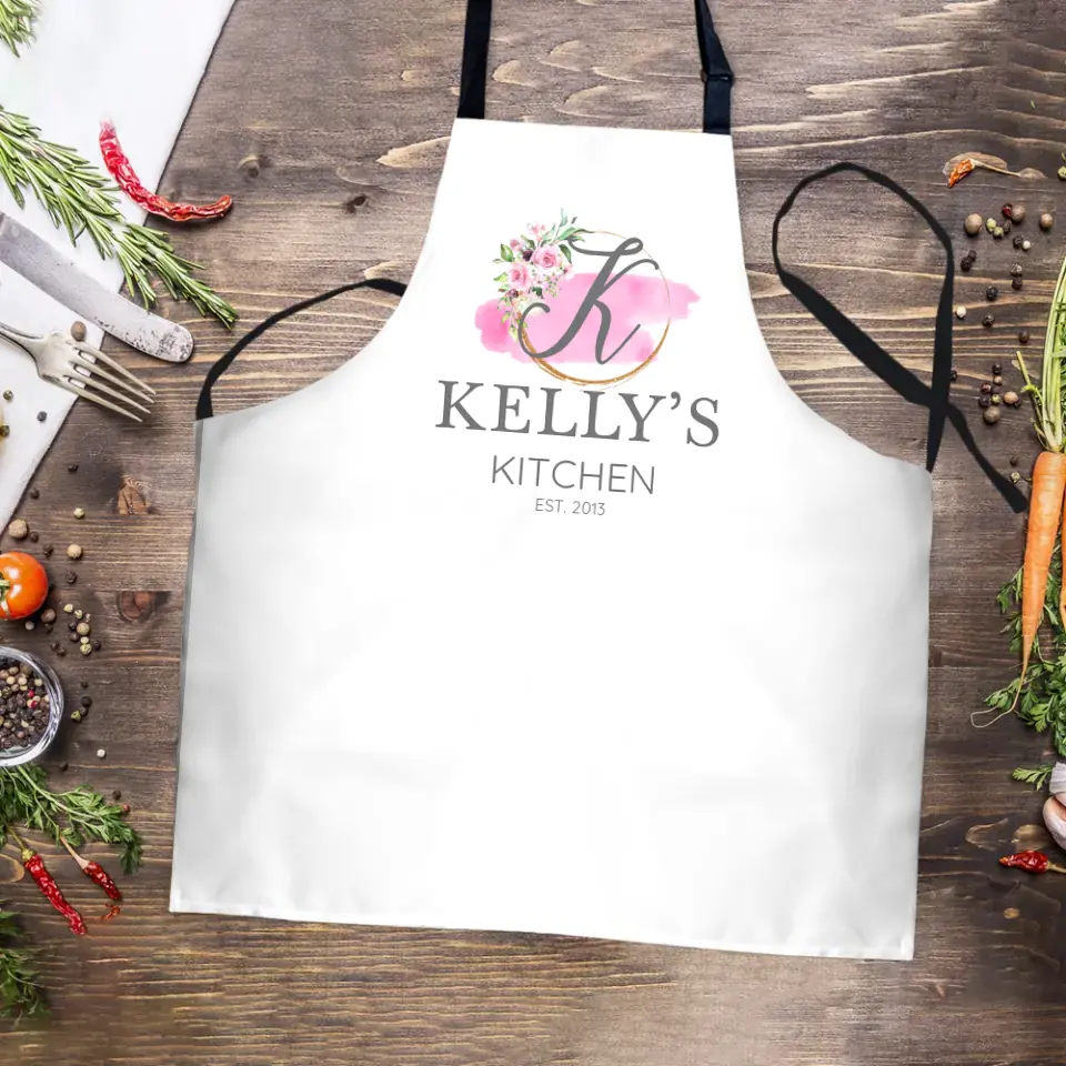 Name And Flower Design Personalized Apron Gift for Chef