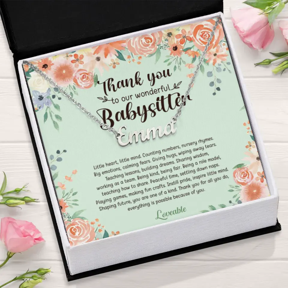 Thank You Gift for Babysitter - Floral Background - Personalized Necklace