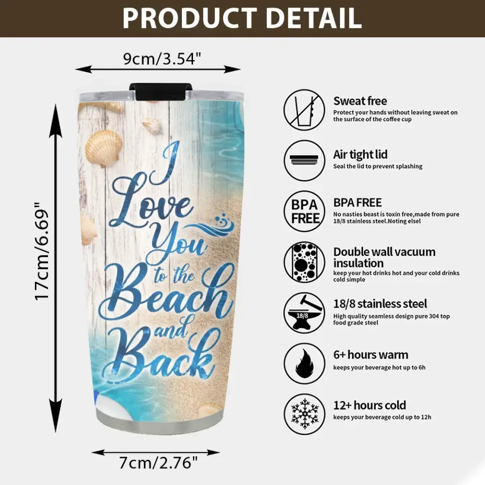 I Love You for the Beach and Back - Personalized 20oz Stainless Tumbler