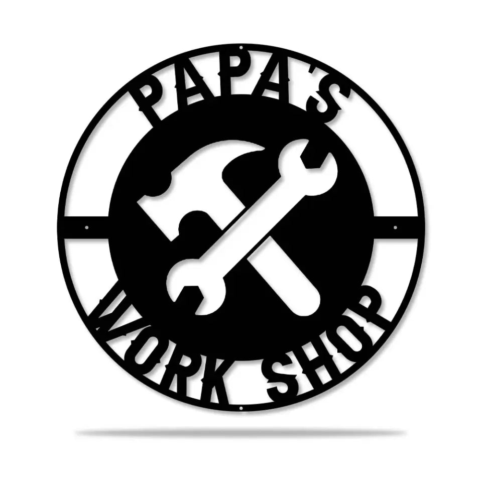 Papa's Workshop - for Engineer Dad - Personalized Cut Metal Sign - Retirement Gift for Dad