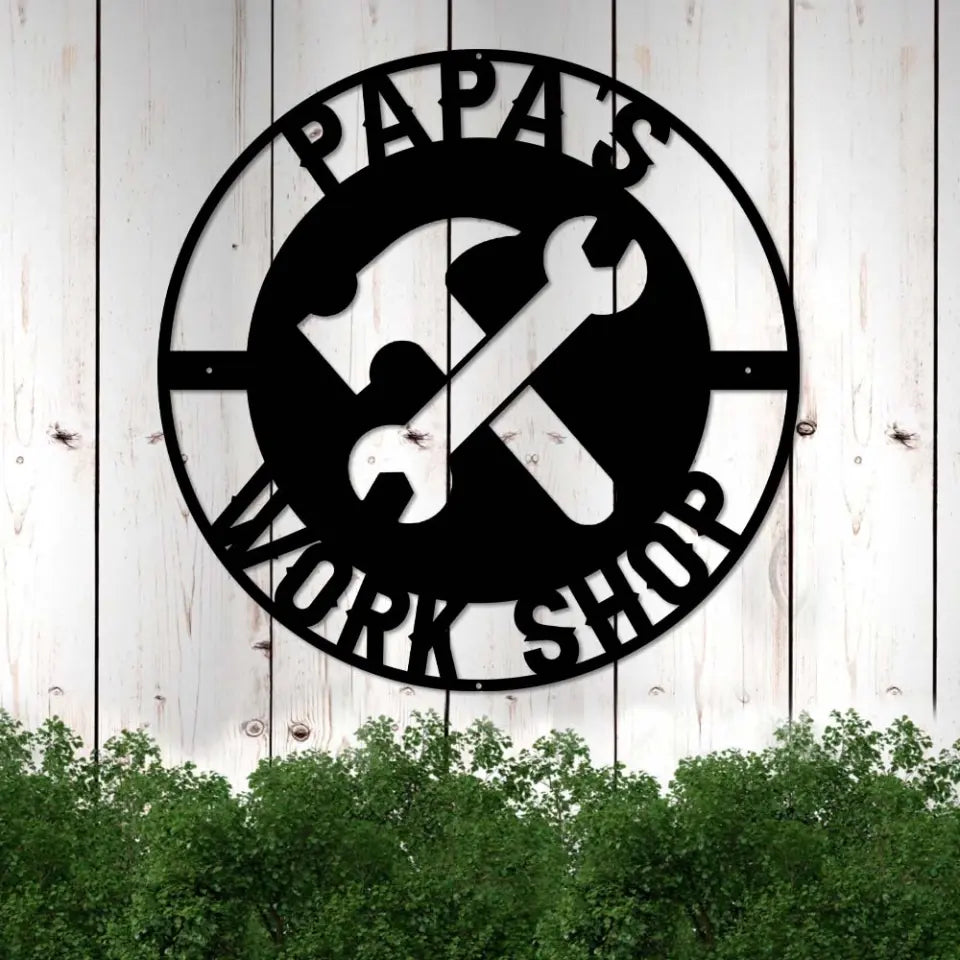 Papa's Workshop - for Engineer Dad - Personalized Cut Metal Sign - Retirement Gift for Dad