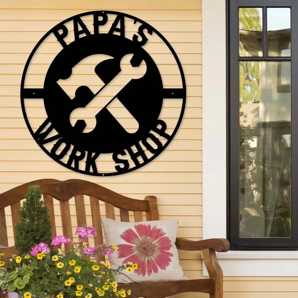 Papa's Workshop - for Engineer Dad - Personalized Cut Metal Sign - Retirement Gift for Dad