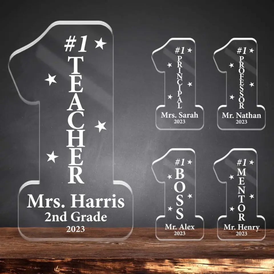 Number 1 Teacher - Custom Acrylic Plaque with Name - Awesome Gift for Teachers