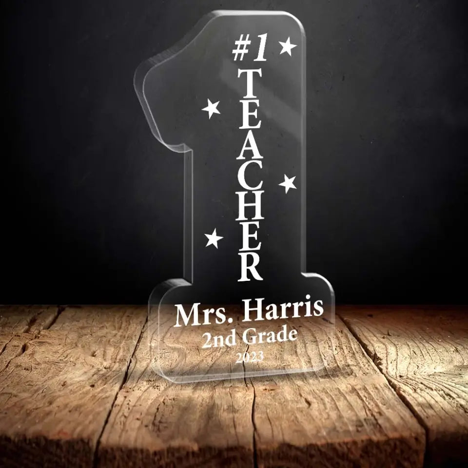 Number 1 Teacher - Custom Acrylic Plaque with Name - Awesome Gift for Teachers