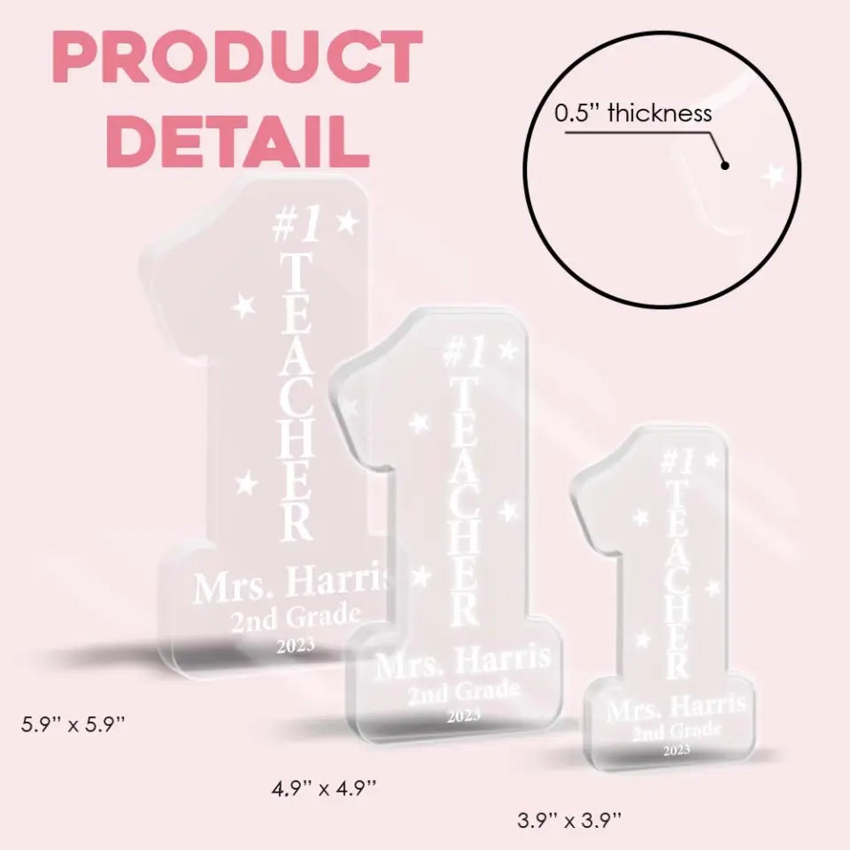 Number 1 Teacher - Custom Acrylic Plaque with Name - Awesome Gift for Teachers